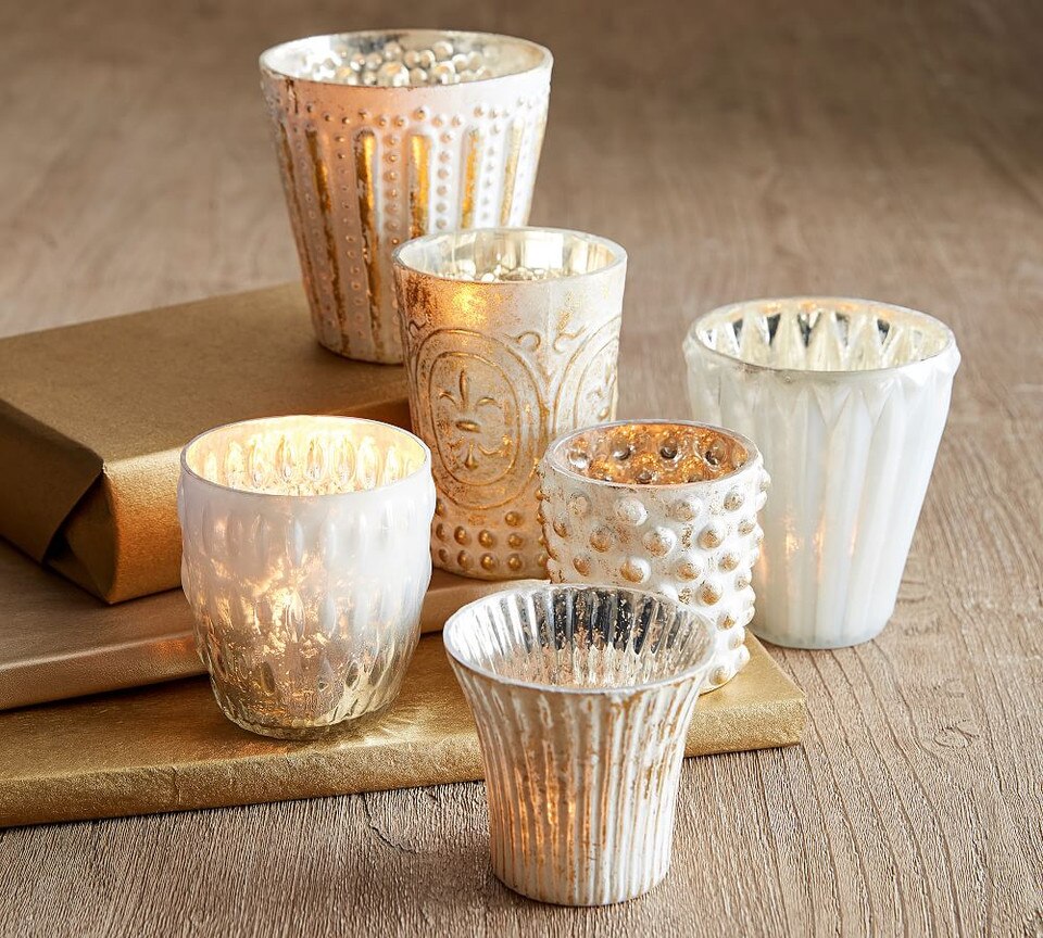 Eclectic Mercury Votive Holders, Set of 6 White Pottery Barn Australia